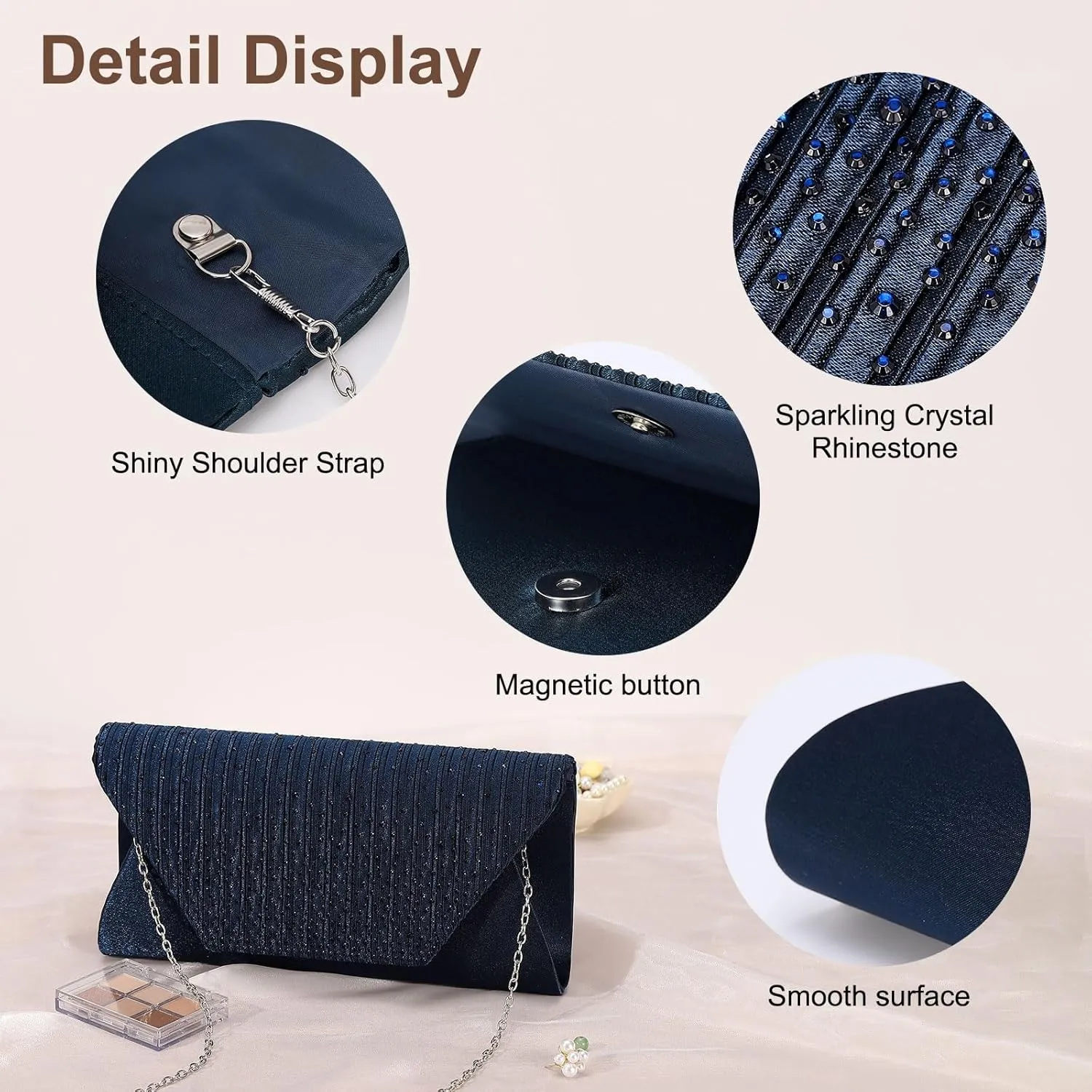 Evening Bags Clutch Purses for Women Formal, Purse Handbag Crossbody Bag Crystal Rhinestone with Chain Strap Shoulder Bag Sparkly for Wedding Guest Party Deep Blue