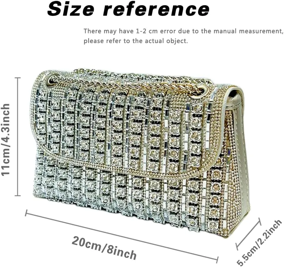 Evening Clutch Bag for Women, Chain Shoulder Bags Rhinestones Handbags for Cocktail Prom Parties, Weddings