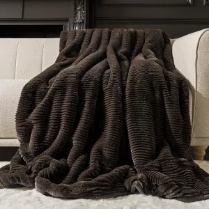 EVERGRACE Ultra Soft Faux Fur Throw Blanket for Couch, Luxury Sculpted Texture Faux Rabbit Fur Blanket for Bed, Fluffy Thick Plush Warm Fuzzy Throw, 920GSM (Dark Brown, 50''x60'')