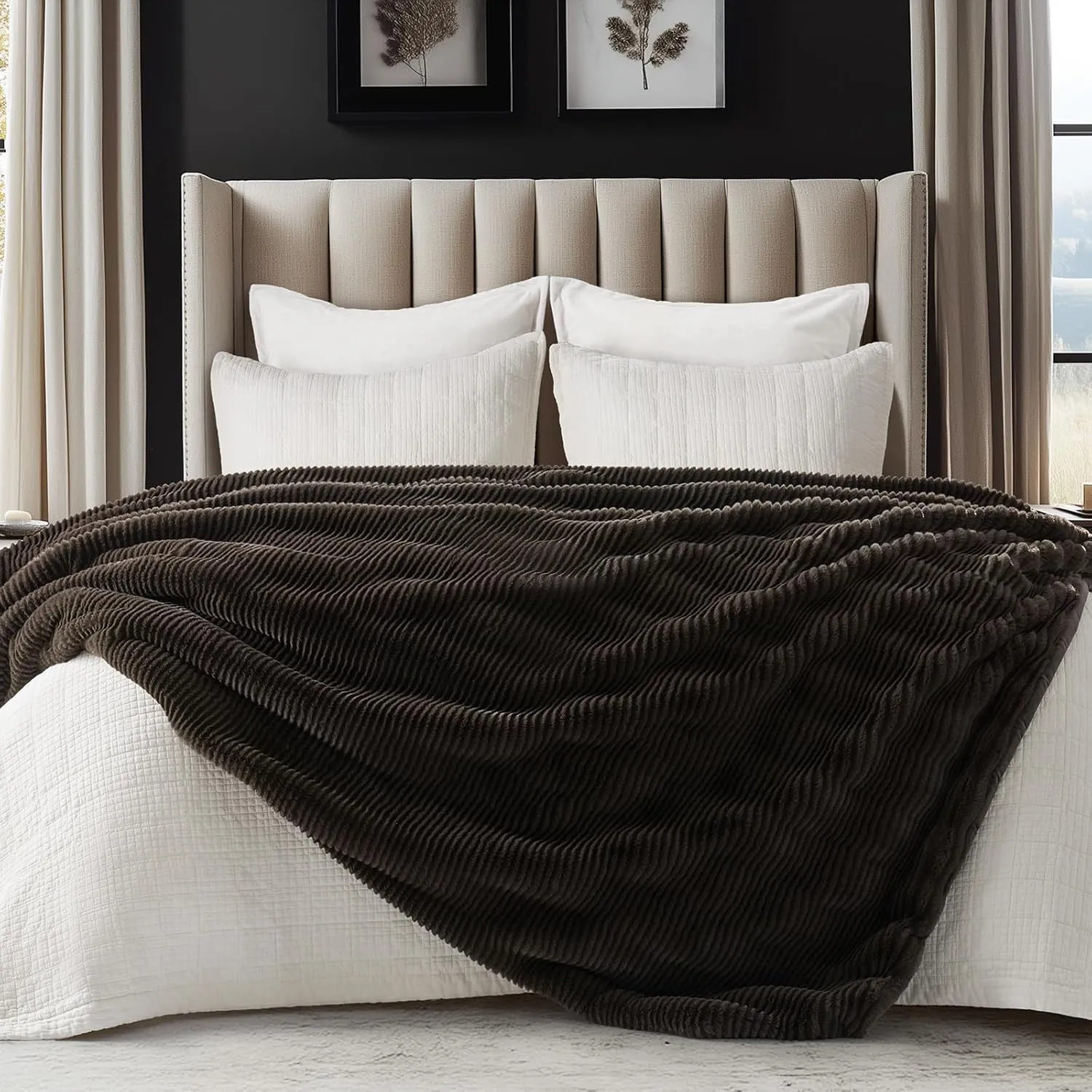 EVERGRACE Ultra Soft Faux Fur Throw Blanket for Couch, Luxury Sculpted Texture Faux Rabbit Fur Blanket for Bed, Fluffy Thick Plush Warm Fuzzy Throw, 920GSM (Dark Brown, 50''x60'')