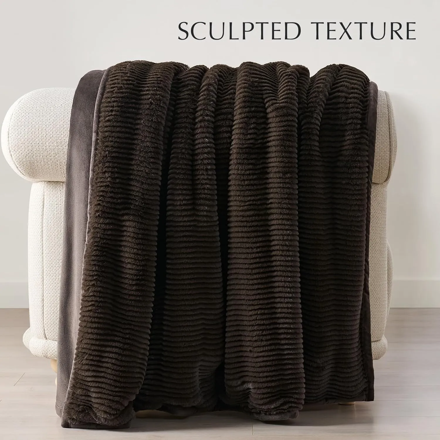 EVERGRACE Ultra Soft Faux Fur Throw Blanket for Couch, Luxury Sculpted Texture Faux Rabbit Fur Blanket for Bed, Fluffy Thick Plush Warm Fuzzy Throw, 920GSM (Dark Brown, 50''x60'')