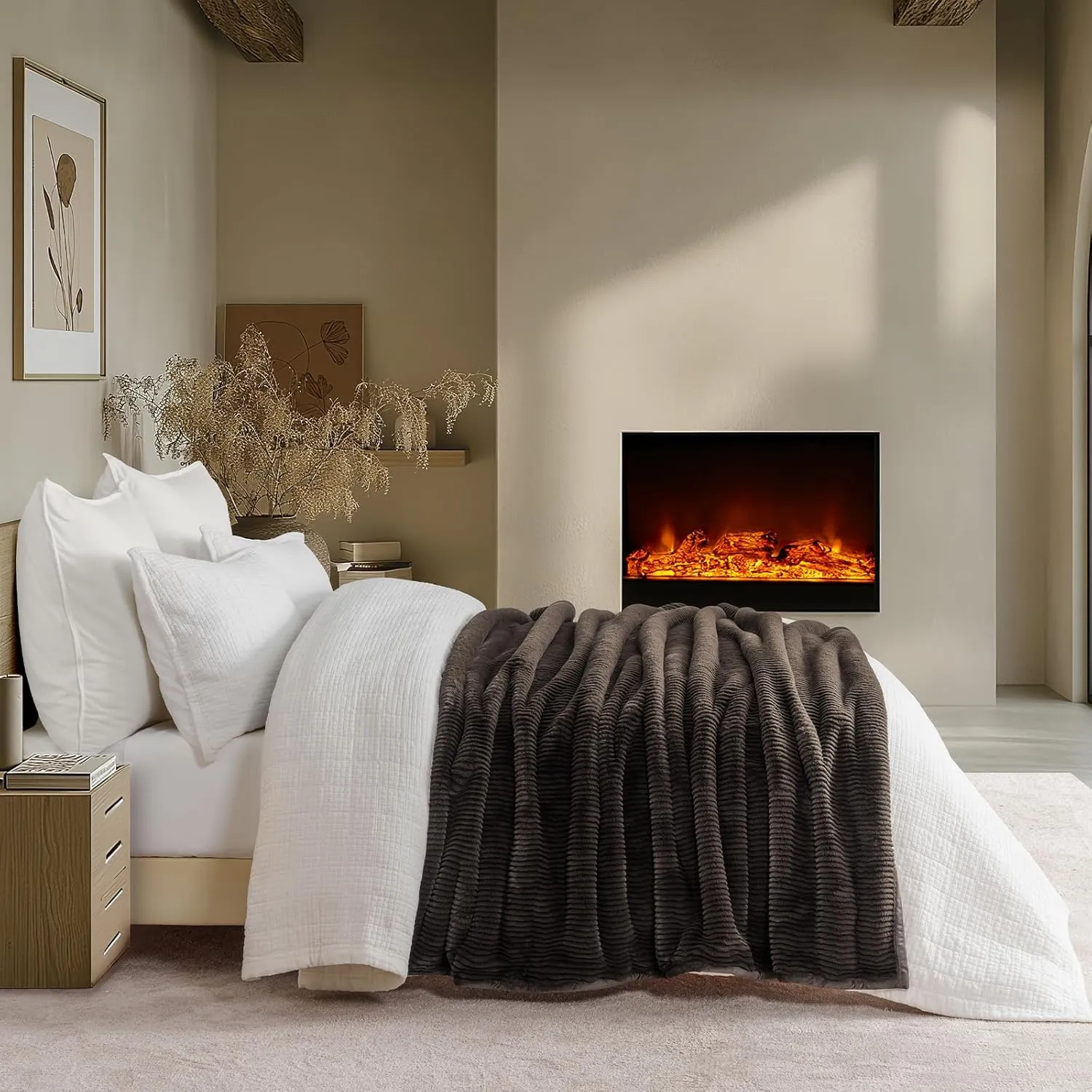 EVERGRACE Ultra Soft Faux Fur Throw Blanket for Couch, Luxury Sculpted Texture Faux Rabbit Fur Blanket for Bed, Fluffy Thick Plush Warm Fuzzy Throw, 920GSM (Dark Brown, 50''x60'')