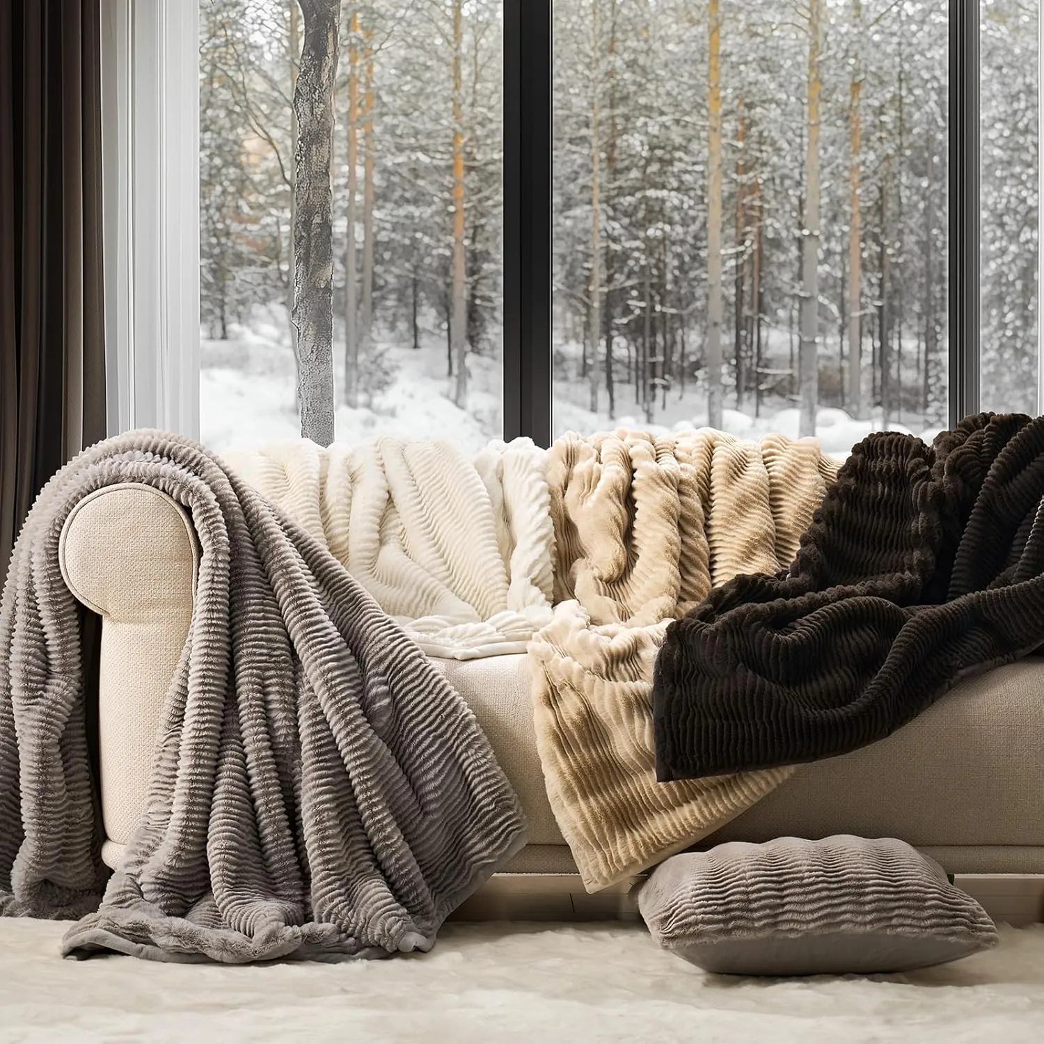 EVERGRACE Ultra Soft Faux Fur Throw Blanket for Couch, Luxury Sculpted Texture Faux Rabbit Fur Blanket for Bed, Fluffy Thick Plush Warm Fuzzy Throw, 920GSM (Dark Brown, 50''x60'')