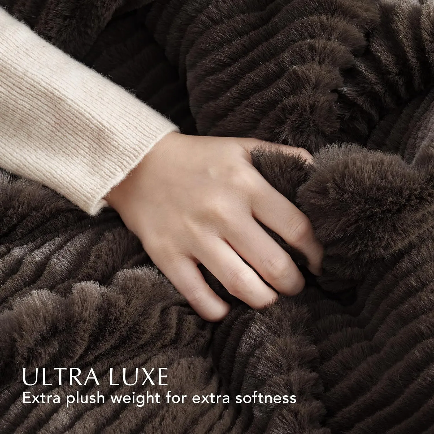 EVERGRACE Ultra Soft Faux Fur Throw Blanket for Couch, Luxury Sculpted Texture Faux Rabbit Fur Blanket for Bed, Fluffy Thick Plush Warm Fuzzy Throw, 920GSM (Dark Brown, 50''x60'')