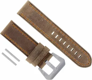Ewatchparts 22mm Cow Leather Strap Watch Band Compatible With Pam Panerai Marina GMT Sand With Orange Stitching