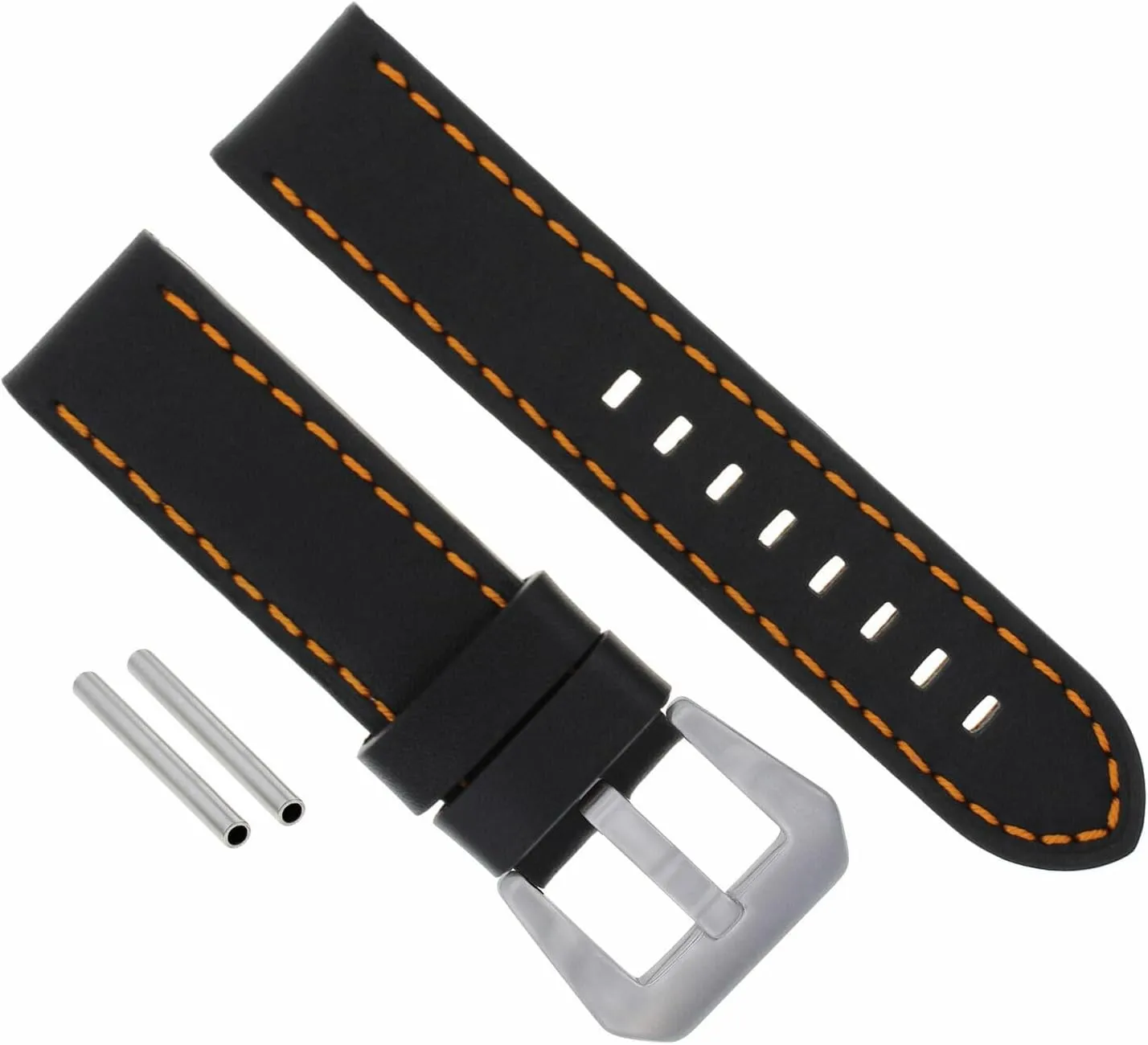 Ewatchparts 24mm Leather Watch Band Strap Compatible With Breitling Navitimer Bentley Chronomat Black With Orange Stitching