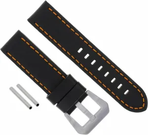 Ewatchparts 24mm Leather Watch Band Strap Compatible With Breitling Navitimer Bentley Chronomat Black With Orange Stitching