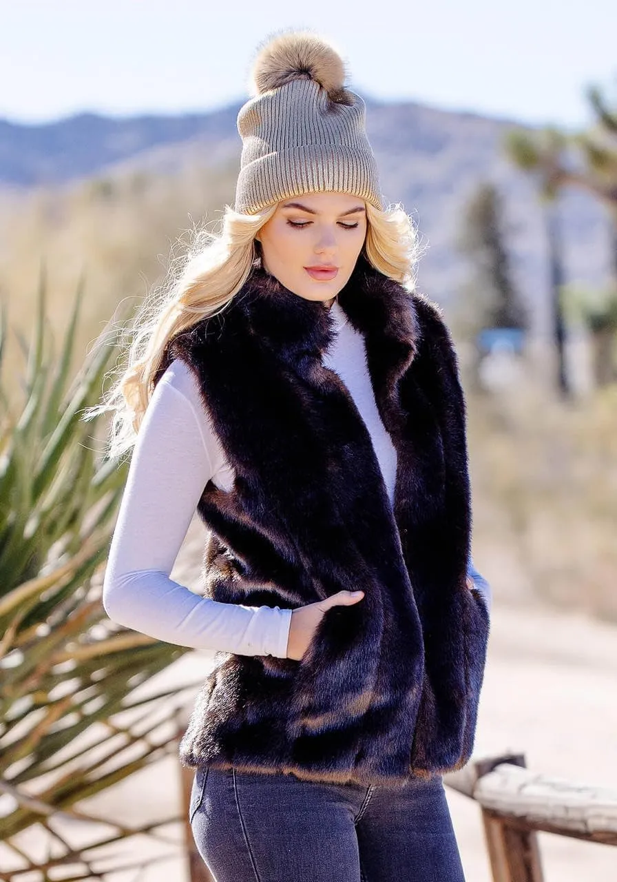 Fabulous-Furs Donna Salyers Black Mink Faux Fur Hook Vest
