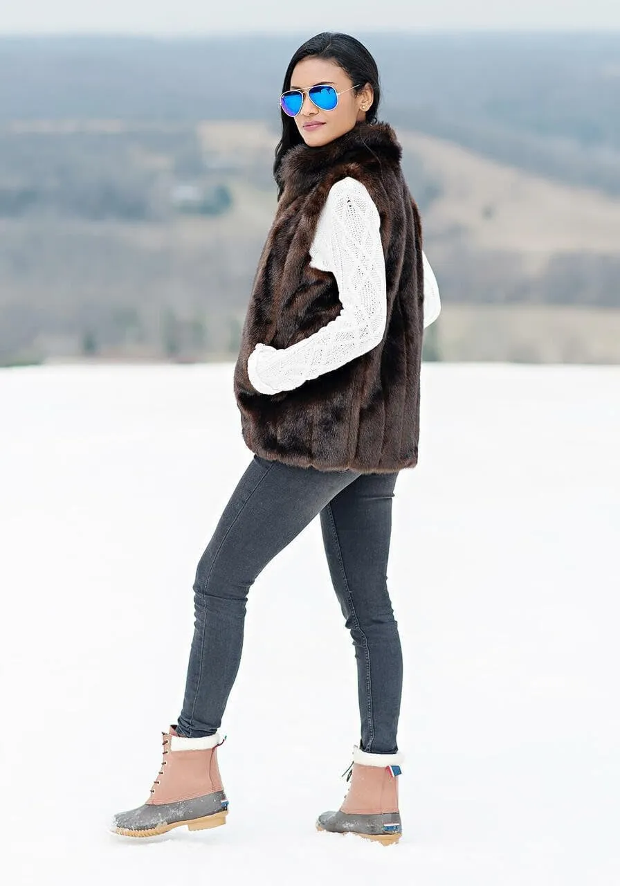 Fabulous-Furs Donna Salyers Black Mink Faux Fur Hook Vest