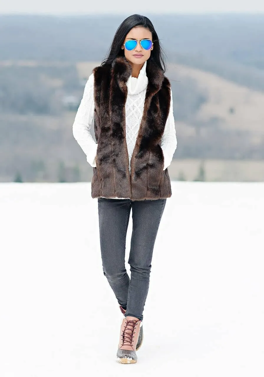 Fabulous-Furs Donna Salyers Black Mink Faux Fur Hook Vest