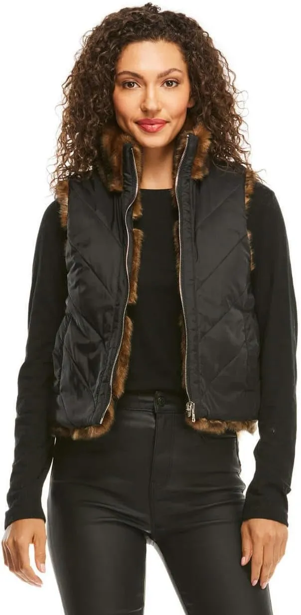 Fabulous-Furs Donna Salyers Chevron Reversible Faux Fur Zip Vest