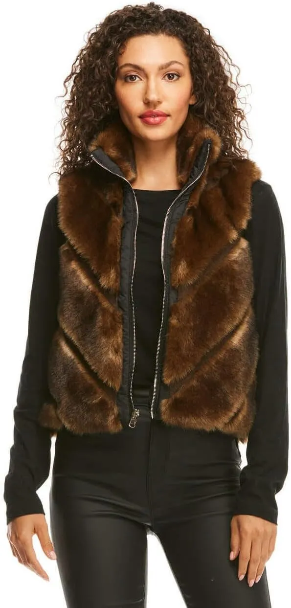Fabulous-Furs Donna Salyers Chevron Reversible Faux Fur Zip Vest
