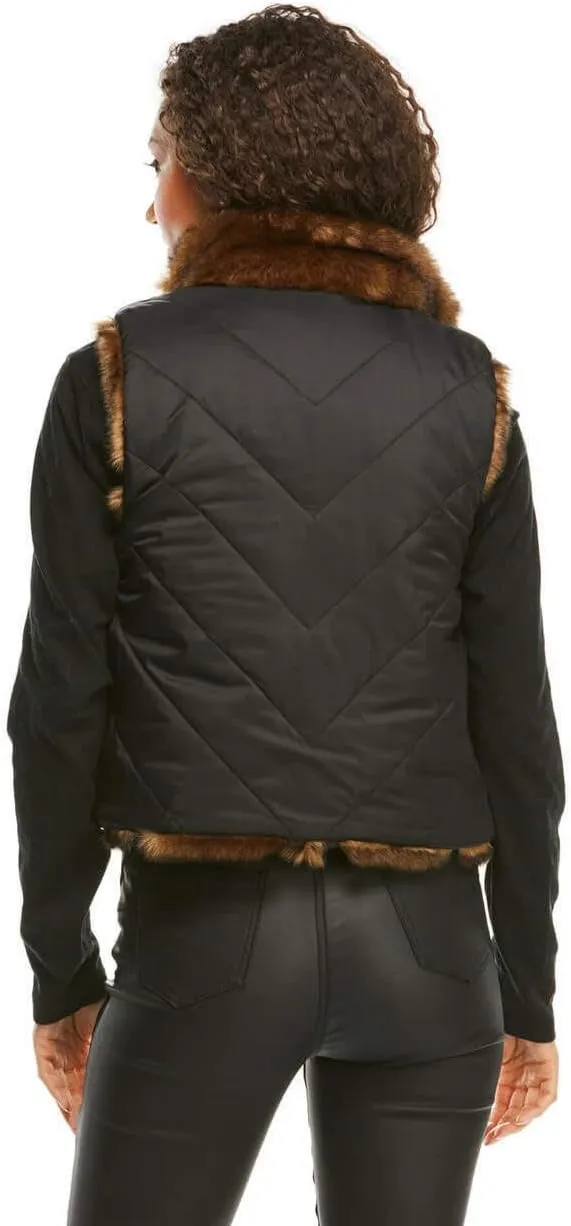 Fabulous-Furs Donna Salyers Chevron Reversible Faux Fur Zip Vest