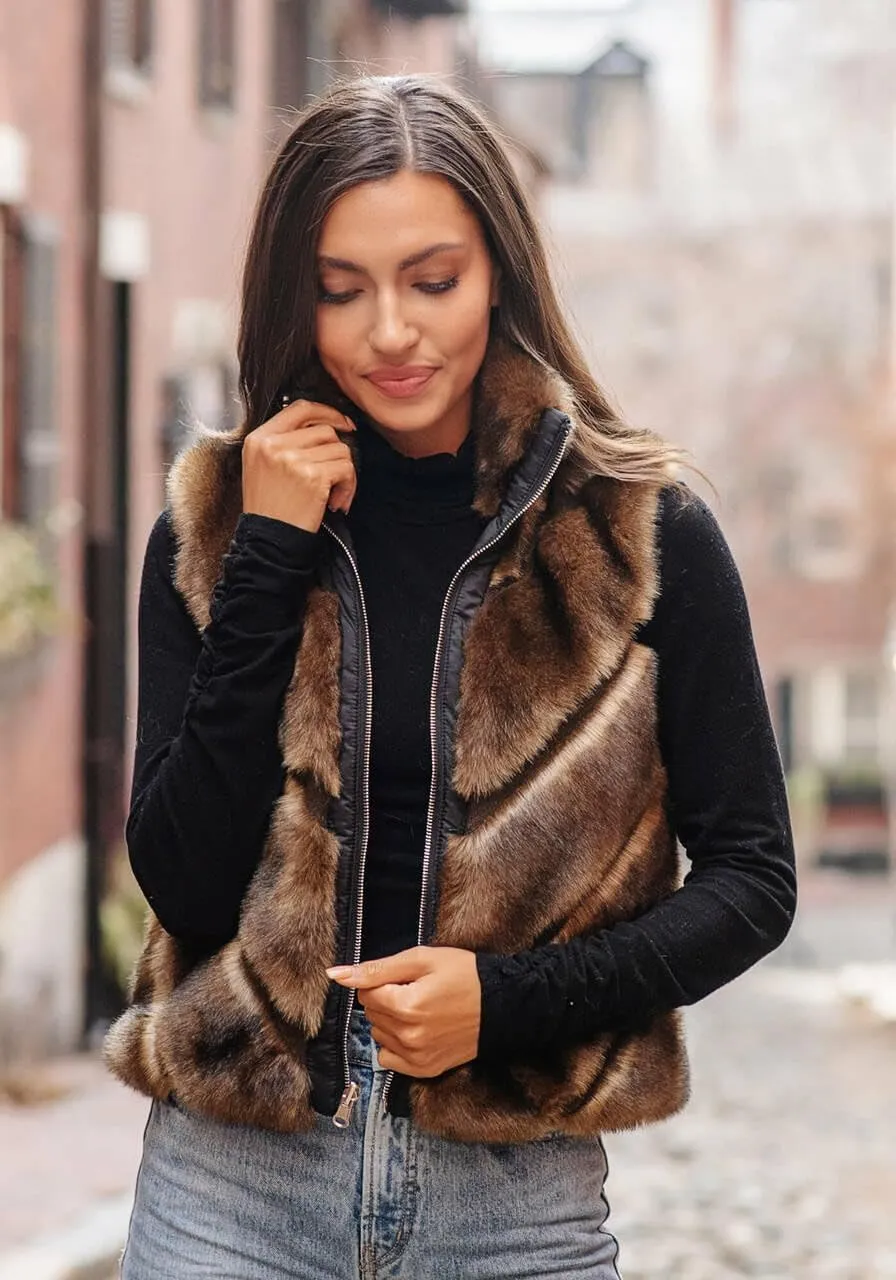 Fabulous-Furs Donna Salyers Chevron Reversible Faux Fur Zip Vest