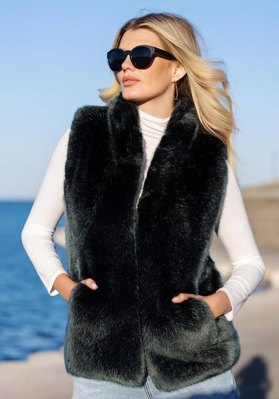 Fabulous-Furs Donna Salyers Rose Quartz Mink Faux Fur Couture Hook Vest