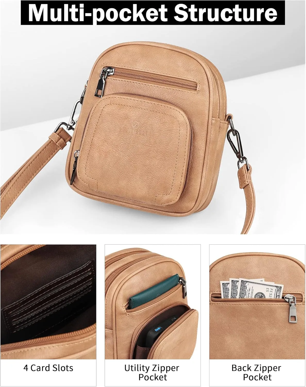 FADEON Small Purses for Women Crossbody Bags, Designer PU Leather Mini Cross Body Purse Travel Shoulder Bag Card Slots