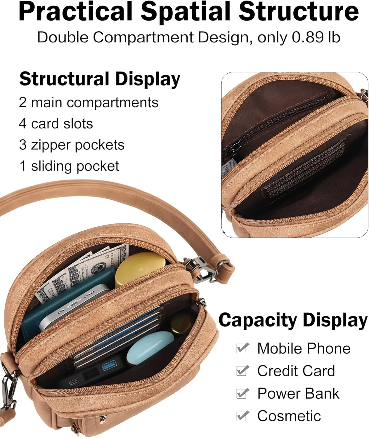 FADEON Small Purses for Women Crossbody Bags, Designer PU Leather Mini Cross Body Purse Travel Shoulder Bag Card Slots
