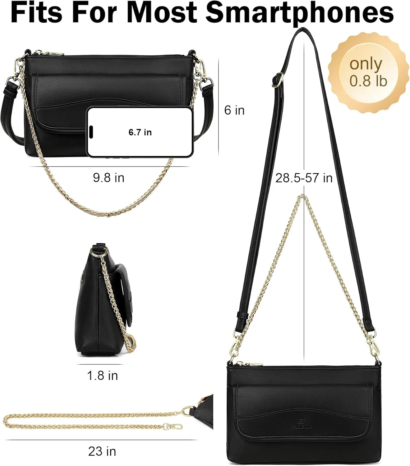 FADEON Wristlet Clutch Purses for Women,Vegan Leather Crossbody Bags Designer Women Wallet Purse with Chain Strap