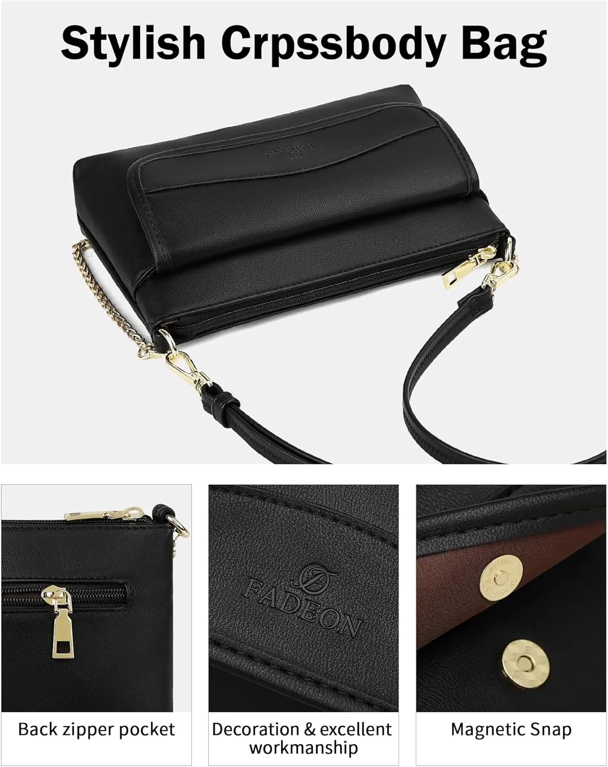 FADEON Wristlet Clutch Purses for Women,Vegan Leather Crossbody Bags Designer Women Wallet Purse with Chain Strap