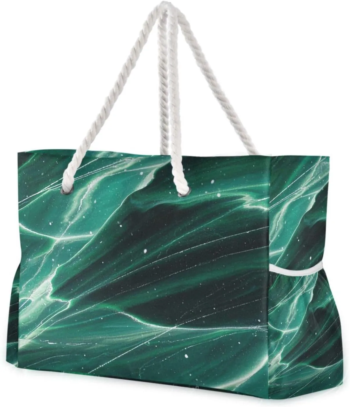 Fake Glitter Marble Grain Navy Green Shoulder Weekender Overnight Waterproof Sandproof with side pockets Large Big Tote Bag for Weekend Travel
