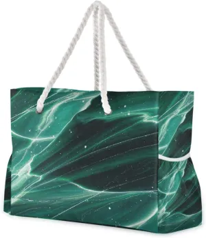 Fake Glitter Marble Grain Navy Green Shoulder Weekender Overnight Waterproof Sandproof with side pockets Large Big Tote Bag for Weekend Travel