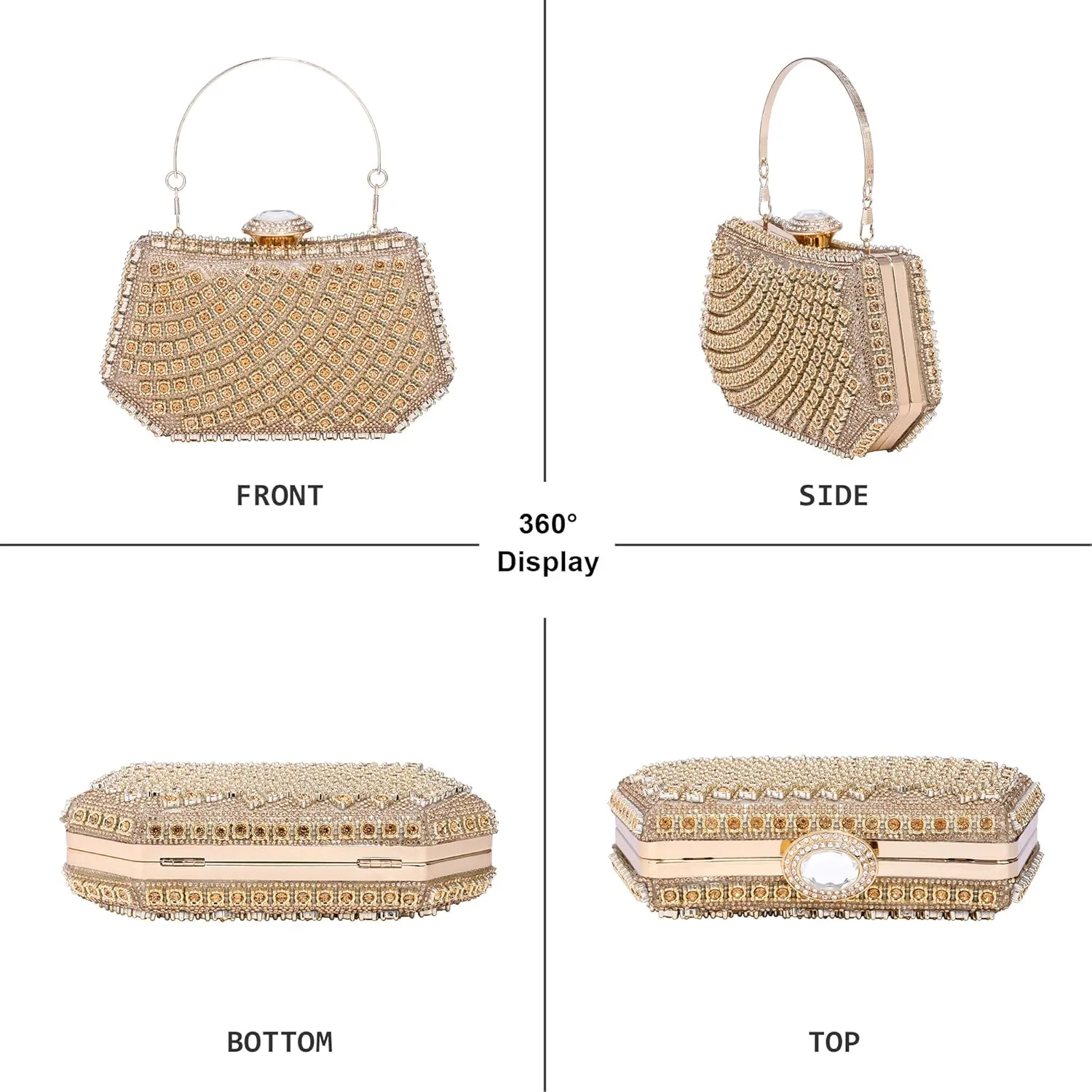 FALETO Rhinestone Clutch for Women Evening Bag Sparkly Glitter Purse for Bridal Wedding Party Crystal Handbag
