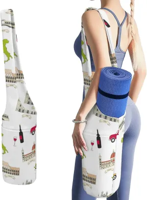 Famous Italian Landmarks Lightweight Yoga Mat Bag with Pockets Portable Canvas Carrying Shoulder Bags for Women Men