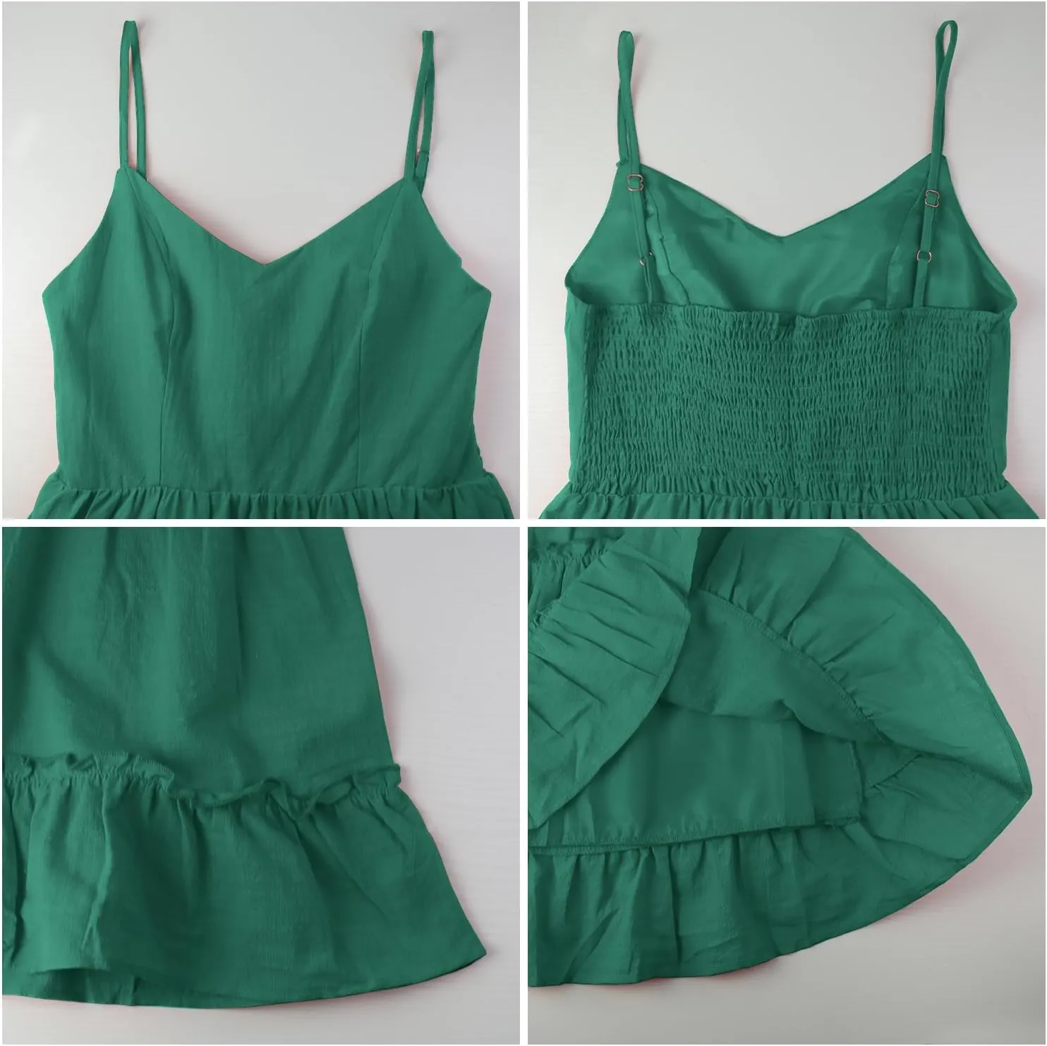 FANCYINN Women Floral Casual Tiered Mini Dresses Spaghetti Strap V Neck Backless A Line Swing Short Dress with Pockets