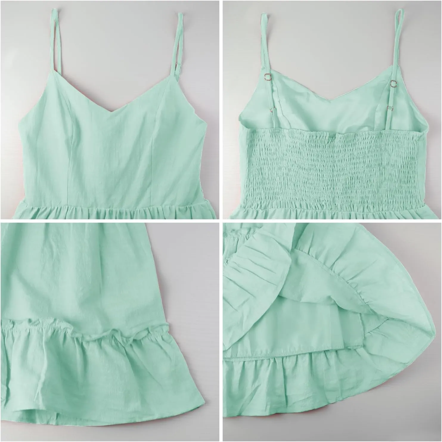 FANCYINN Women Floral Casual Tiered Mini Dresses Spaghetti Strap V Neck Backless A Line Swing Short Dress with Pockets
