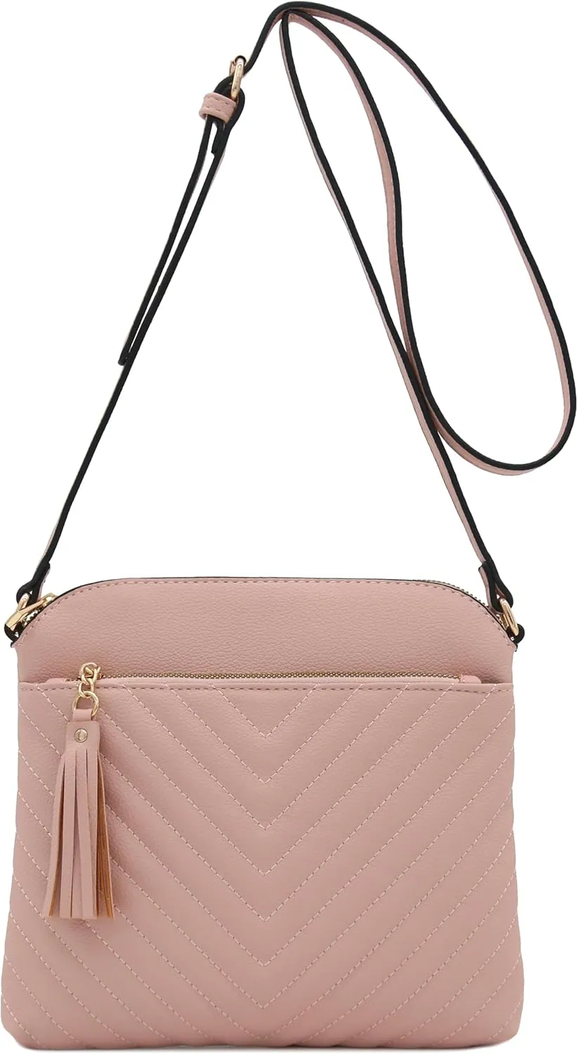 FashionPuzzle Chevron Quilted Medium Crossbody Bag with Tassel Accent