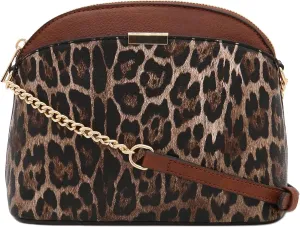 FashionPuzzle Leopard Paisley Print Small Dome Crossbody with Chain Strap