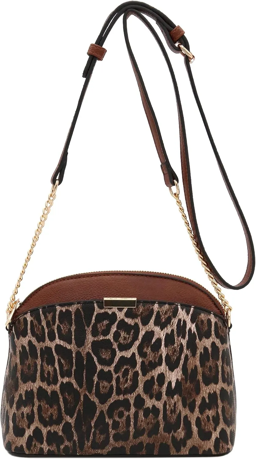 FashionPuzzle Leopard Paisley Print Small Dome Crossbody with Chain Strap