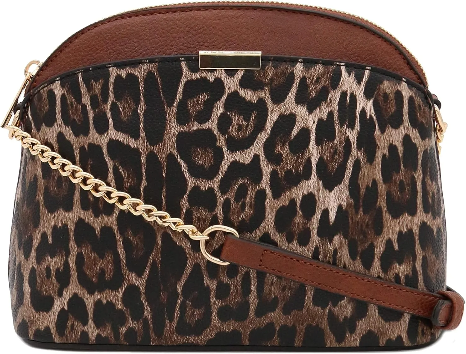 FashionPuzzle Leopard Paisley Print Small Dome Crossbody with Chain Strap