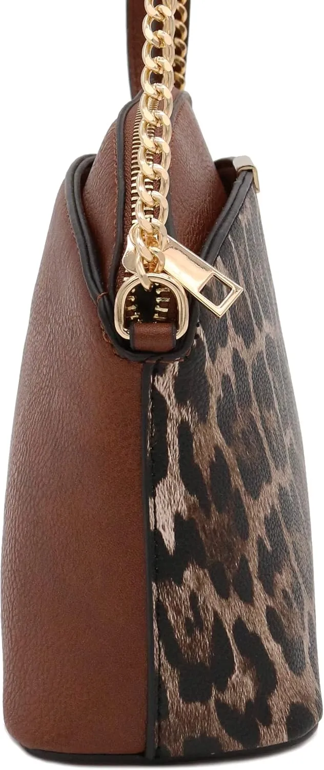 FashionPuzzle Leopard Paisley Print Small Dome Crossbody with Chain Strap