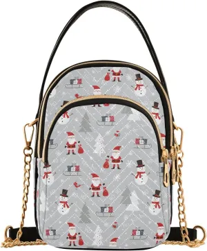 Father Christmas Designe Quilted Shoulder Handbag for Women Stylish Crossbody Handbags with Detachable Leather Chain Shoulder Strap