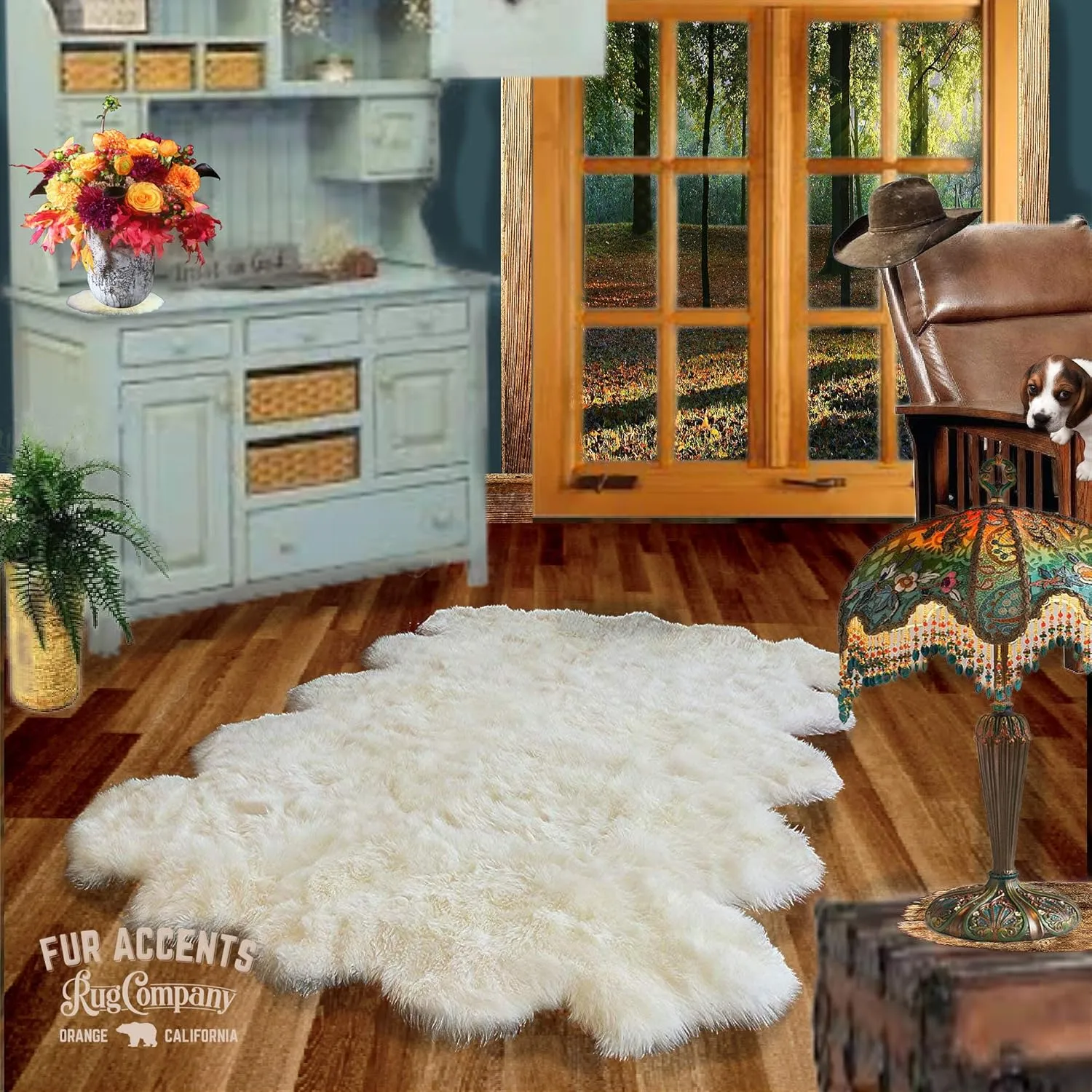 Faux Fur Sheepskin Area Rug, Soft Plush Shag, Carpet by Fur Accents, Shag Pelt Rug, White 5'x7'