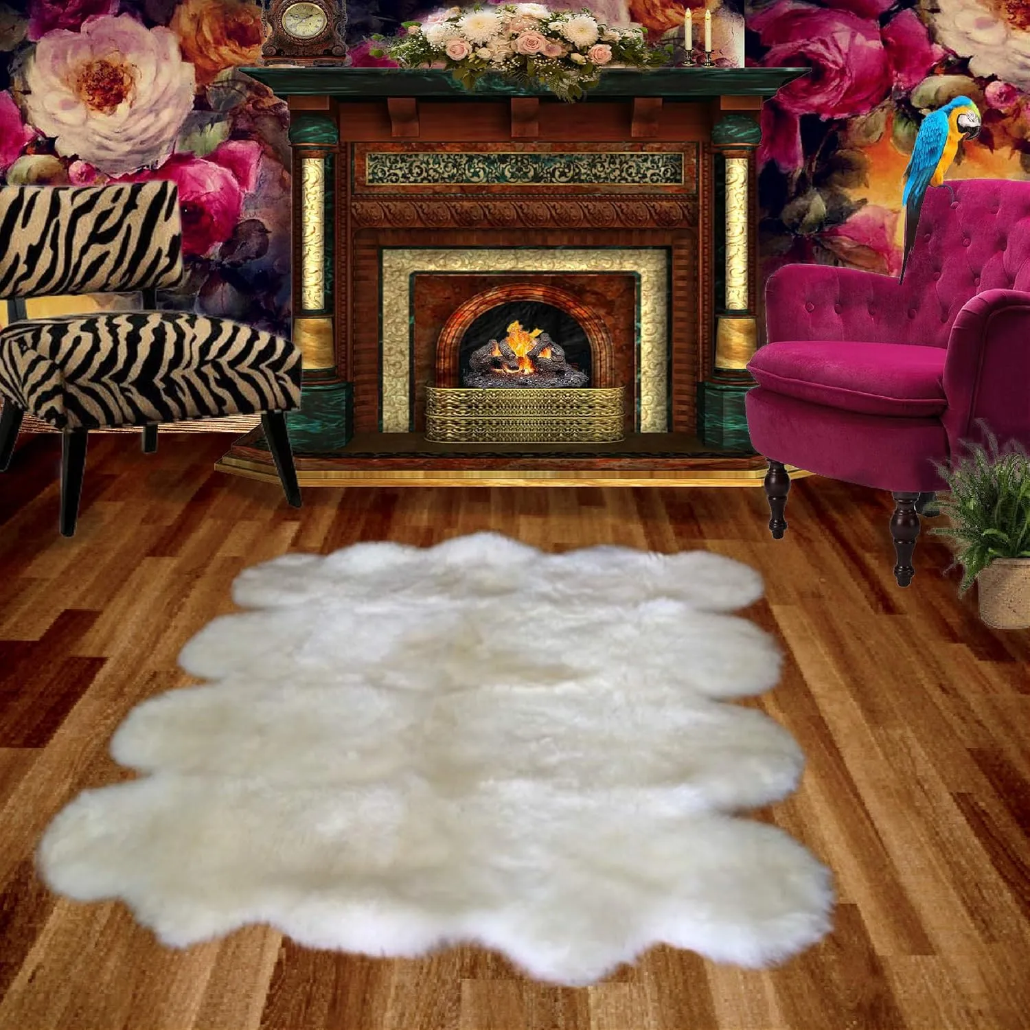 Faux Fur Sheepskin Area Rug, Soft Plush Shag, Carpet by Fur Accents, Shag Pelt Rug, White 5'x7'