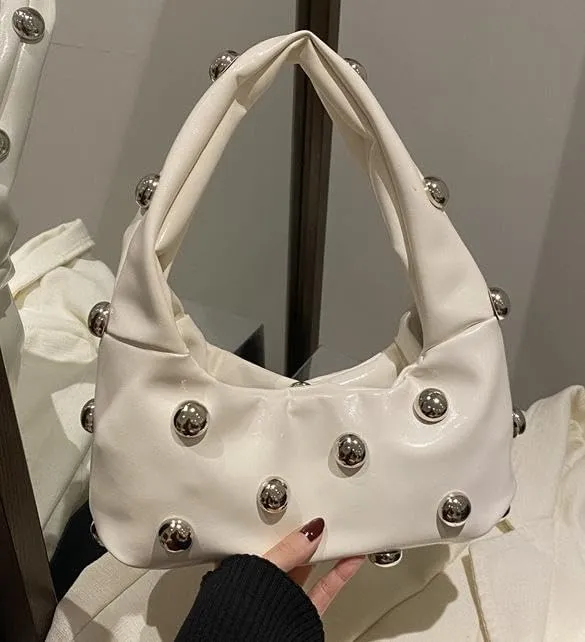 Faux Leather Bag Women Y2K Vintage Gothic Purse Rivet Handbag Punk Grunge Crossbody Shoulder Bag