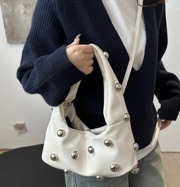 Faux Leather Bag Women Y2K Vintage Gothic Purse Rivet Handbag Punk Grunge Crossbody Shoulder Bag