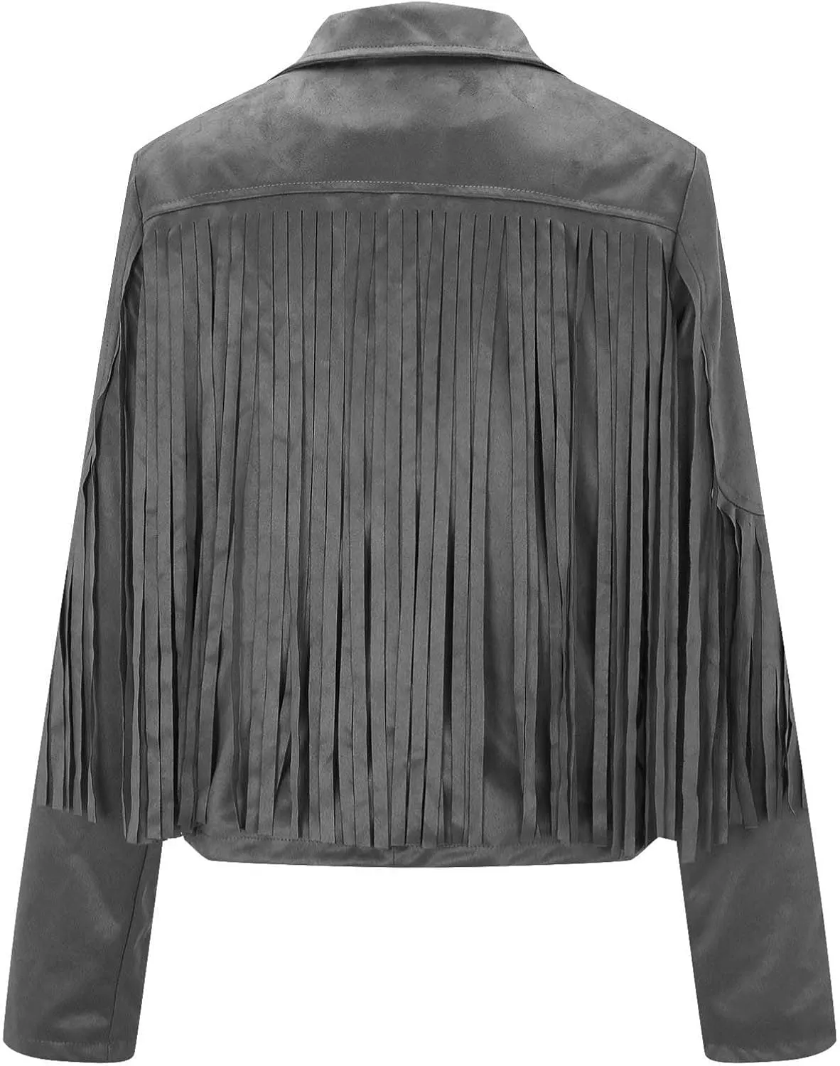 Faux Suede Leather Fringe Jacket for Women 70s Hippie Cardigans Trendy Motorcycle Tassels Long Sleeve Coats