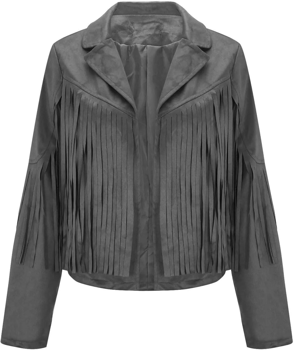 Faux Suede Leather Fringe Jacket for Women 70s Hippie Cardigans Trendy Motorcycle Tassels Long Sleeve Coats