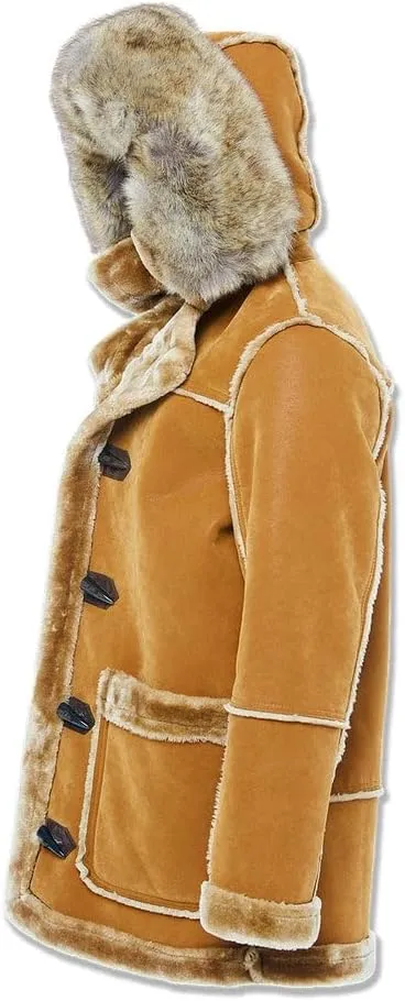 Faux Suede Shearling Coat, Cognac