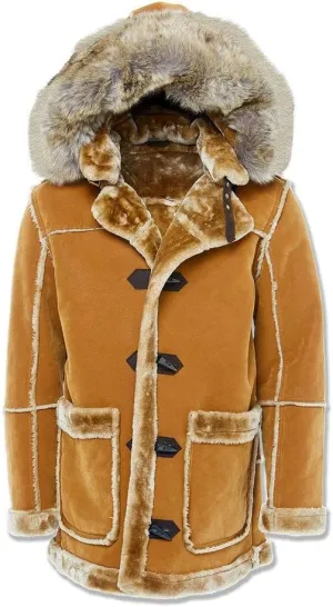 Faux Suede Shearling Coat, Cognac