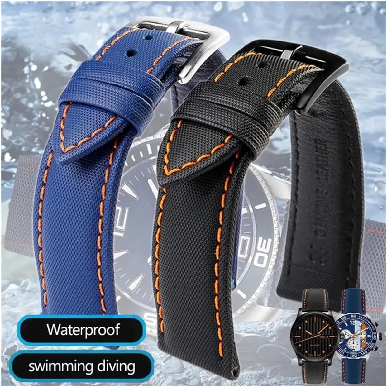 Fiber Nylon Leather Strap Suitable fit for TAG Heuer F1 Racing Diving Strap/Rossini 519955 Canvas Strap Bracelet