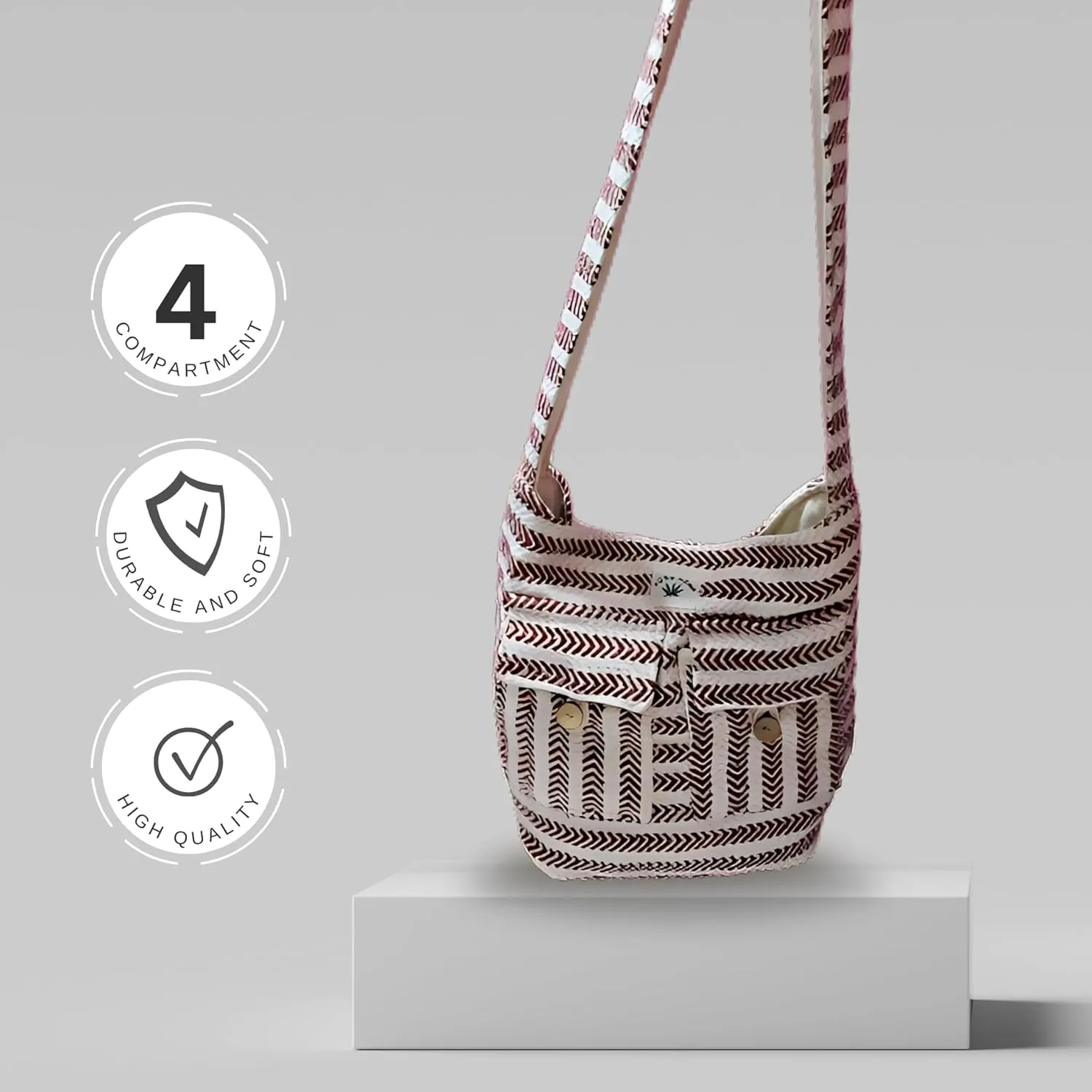 FIBERGOLD Twisted Hemp Shoulder Bag for Women | 4 Compartments Handmade Everyday Bag | Zipper Diaper Bag & Handbag