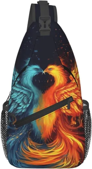 Fire and Water Phoenix Cross Chest Bag Diagonally Sling Bag for Men Women Crossbody Shoulder Bag Travel Hiking Daypack