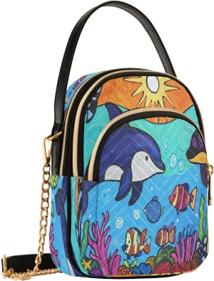 Fishes Coral Reef Blue Crossbody Bags for Women Fanny Packs Small Sling Cross Body Bag Mini Wallet Phone Purse