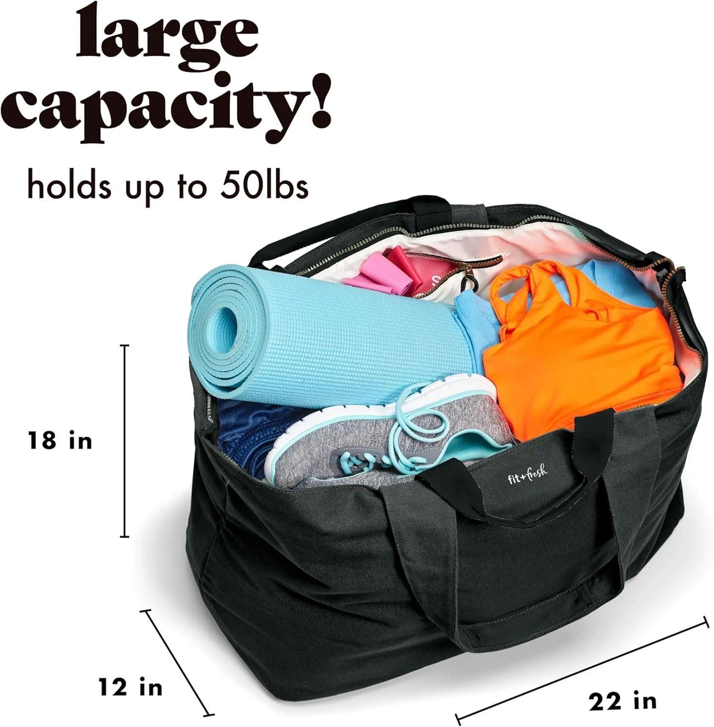 Fit & Fresh Large Beach Bag for Women - Extra Large Travel Tote With Pockets
