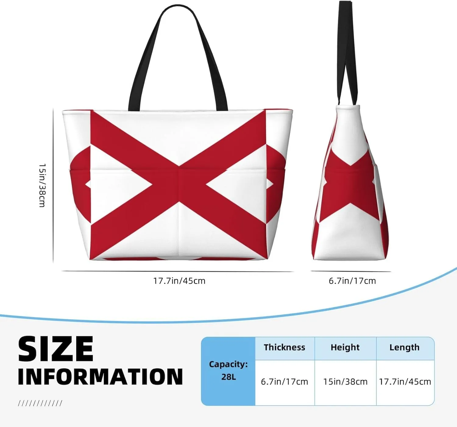 Flag Beach Tote Pool Bags for Women-Cute National Flag Large Grocery Tote Travel Reusable Handbags,7 Pockets, Zipper