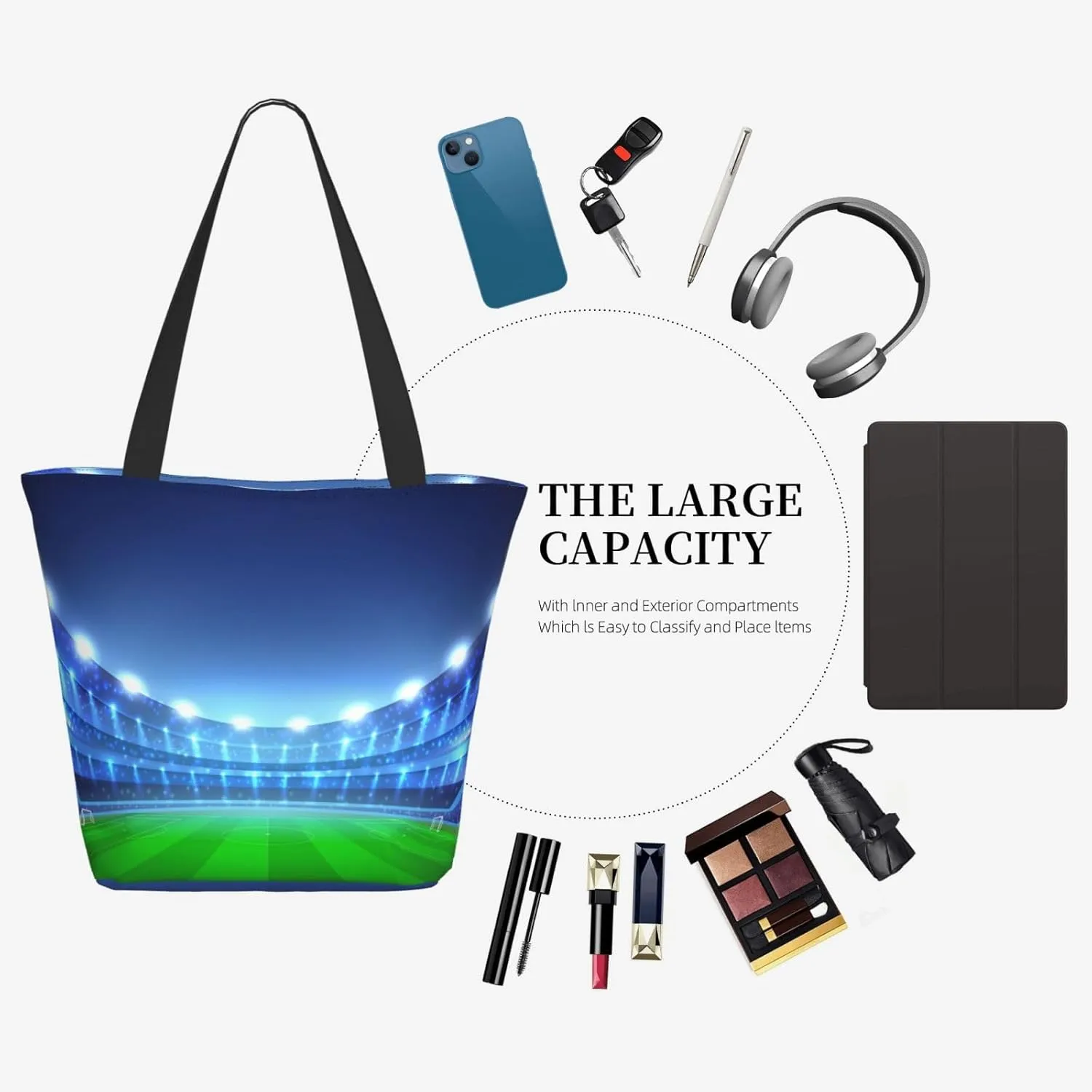 Flaming Soccer Ball Tote Bag for Women, Travel Tote Handbags for Gym